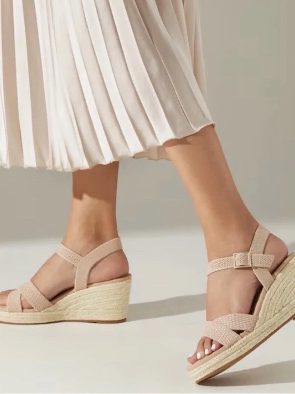 Women’s Neutral Beige Espadrille Wedge Sandals with Ankle Strap